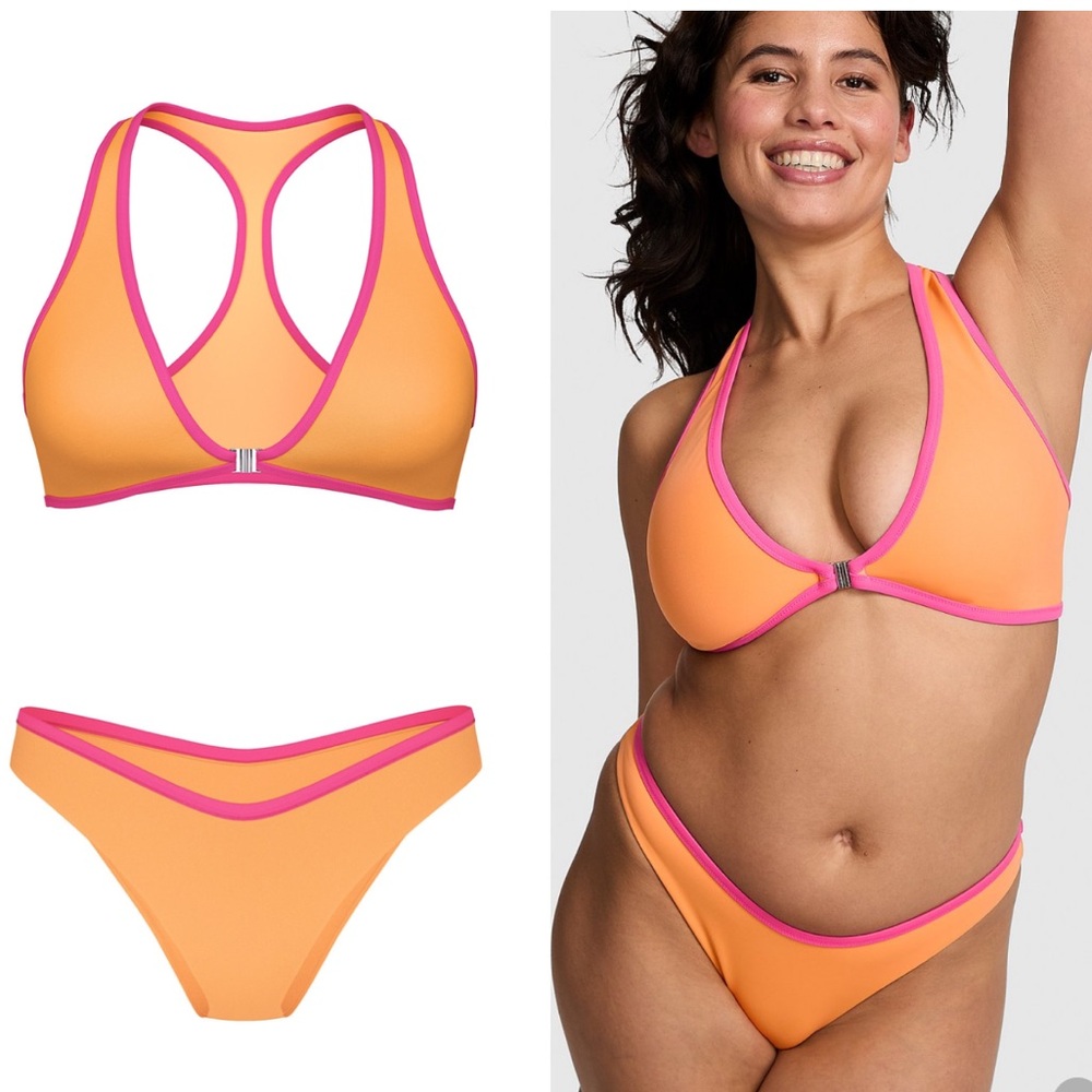 VS PINK PLUNGE RACERBACK BIKINI TOP/BRAZILIAN BOTTOMS SET XL NWT - Picture 2 of 12